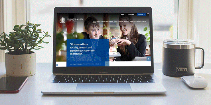 A moving graphic of the homewood school website