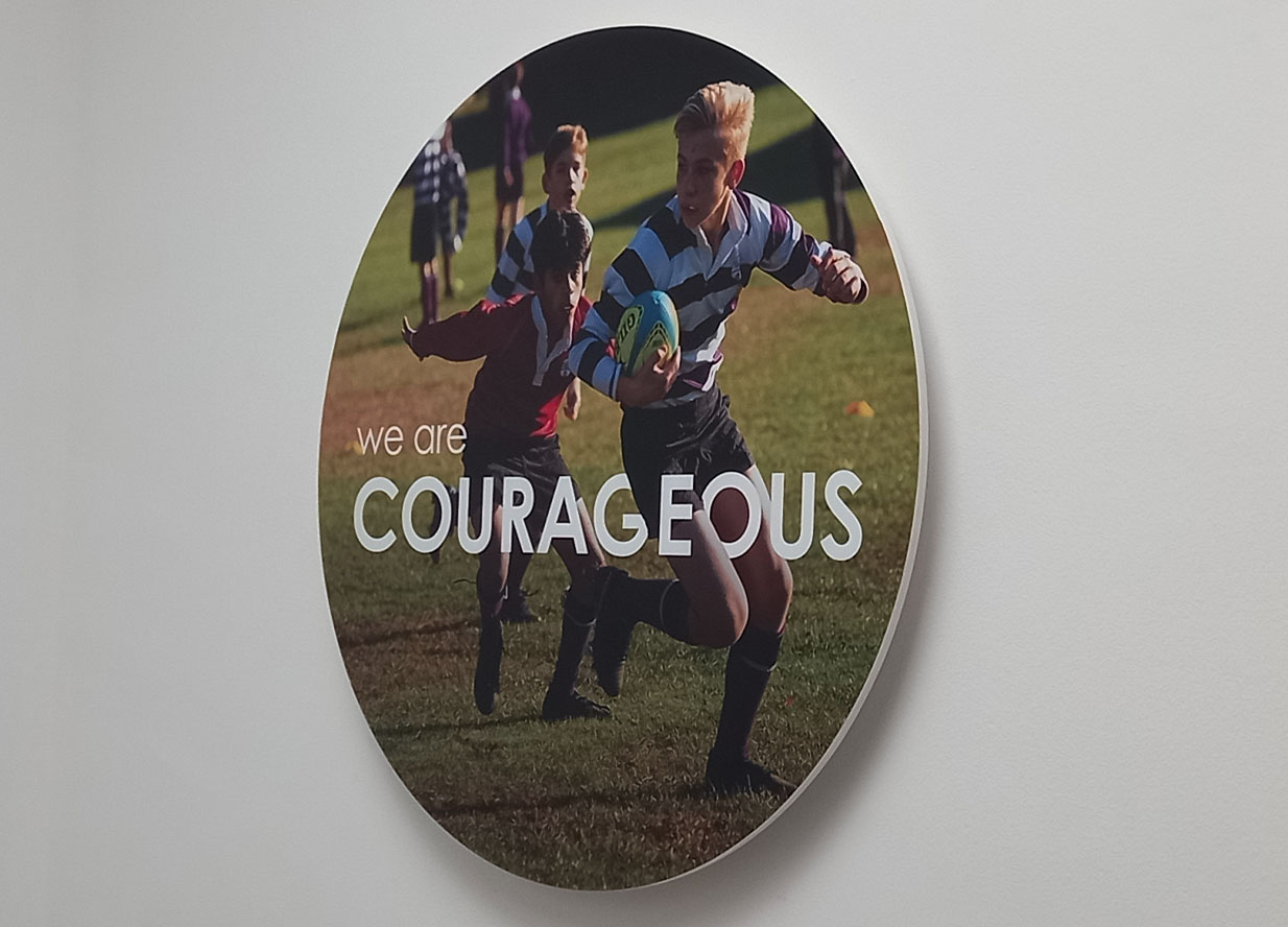 Zoomd in example of school signage discs