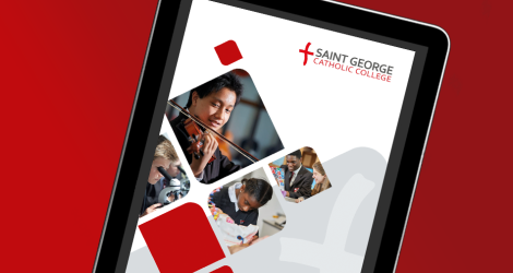 Saint George Catholic College branding on a tablet