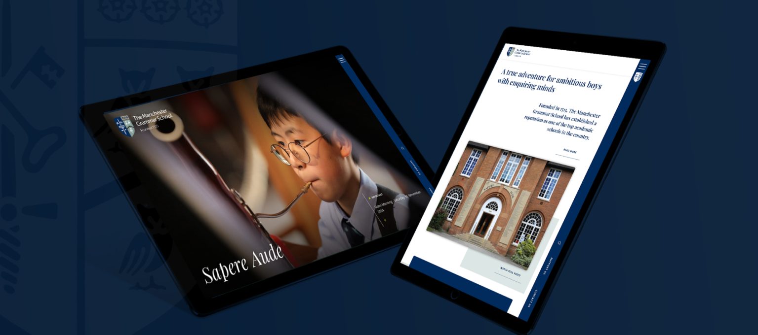 Manchester Grammar School website example shown on tablets