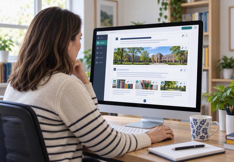 School website editor reviewing headings, links, lists and page content in a content management system